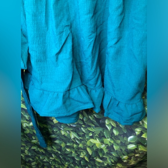 VENUS Teal Blue Wrap Romper with Flutter Sleeves - Picture 7 of 16